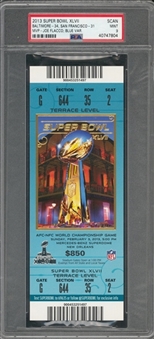 2013 Super Bowl XLVII Full Ticket, Blue Variation - PSA MINT 9